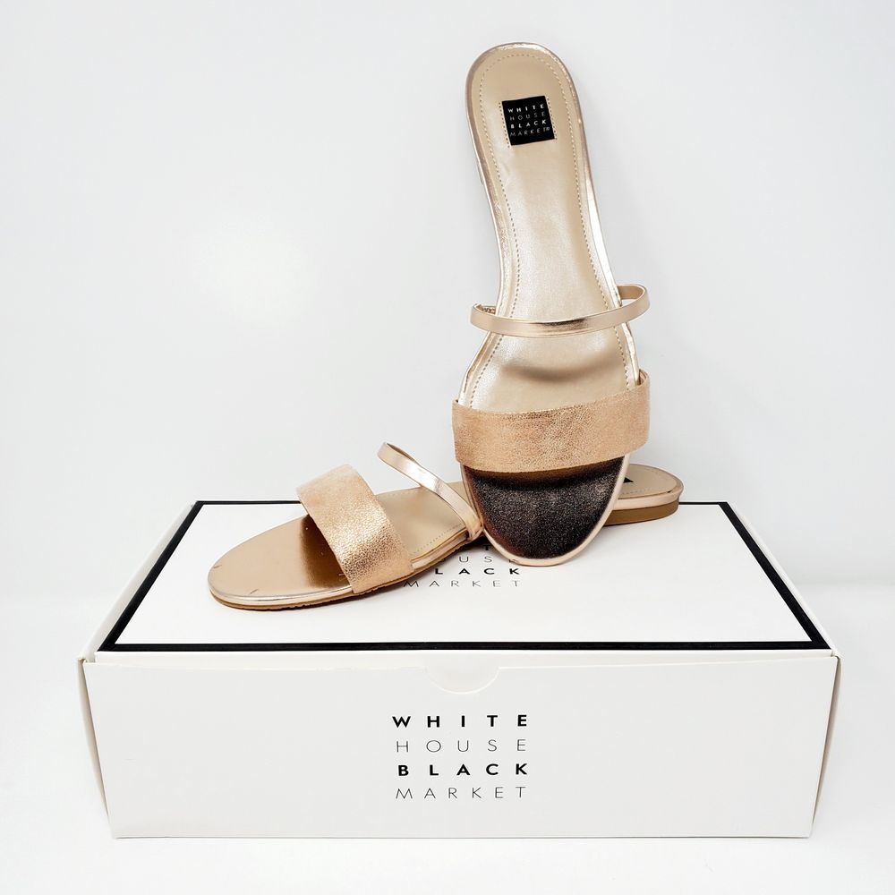 WHBM Brooklyn Rose Gold Strap Flat Slip On Sandal